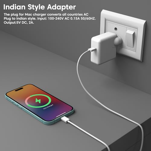 Image of Sounce Indian Style Duck Head Plug Adapter for Apple Power Adapters Compatible with MacBook Pro Air PowerBook iBook iPhone iPad iPod Supports 45W 60W 65W 85W Indian 2 Pin Socket Fit Secure Use (White)