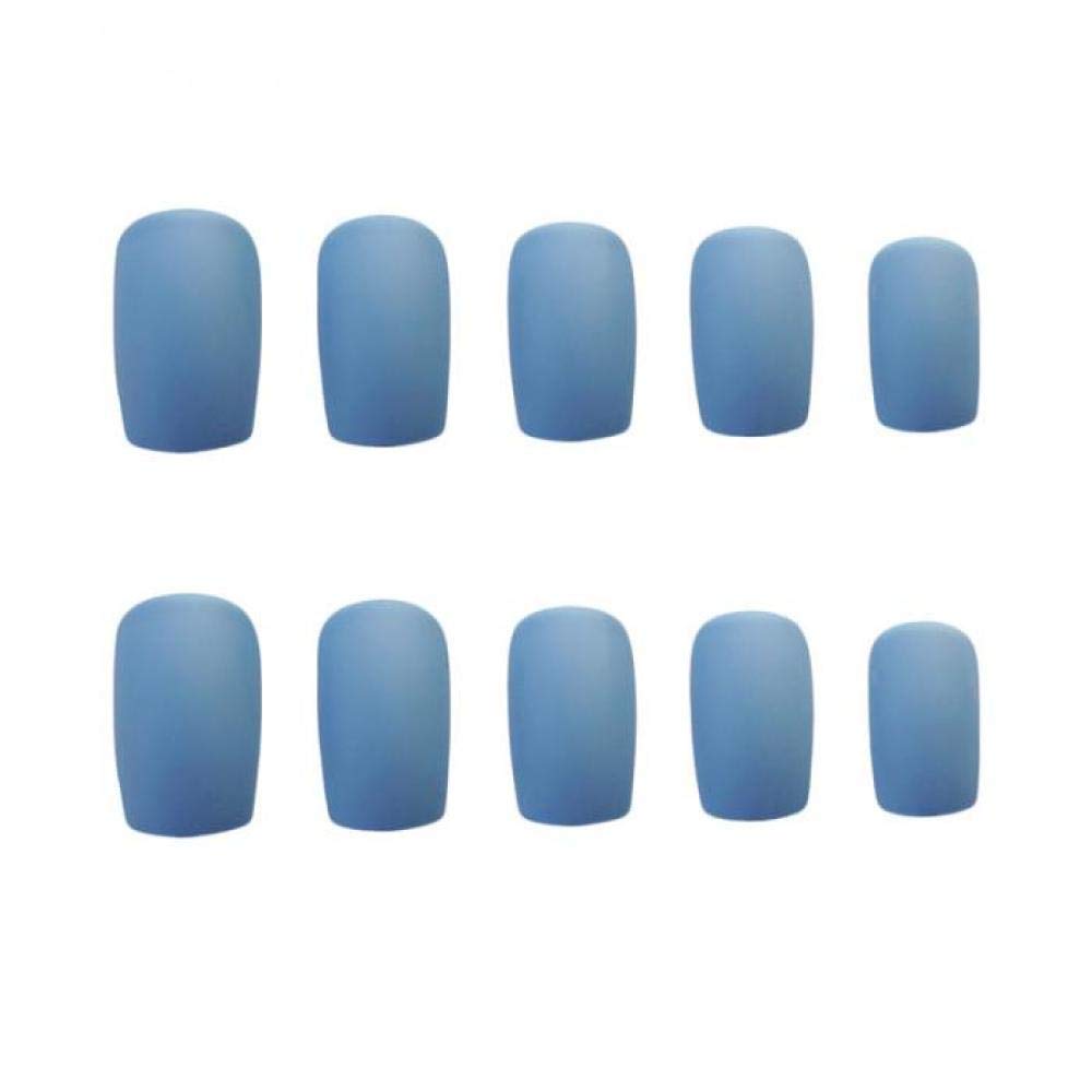 GeRRiT False Nails 24Pcs/Boxed with Mid-Length Square Head Fashion Trend Design Pure Color Blue Gray Color Matte Fake Nails Wearable Nails