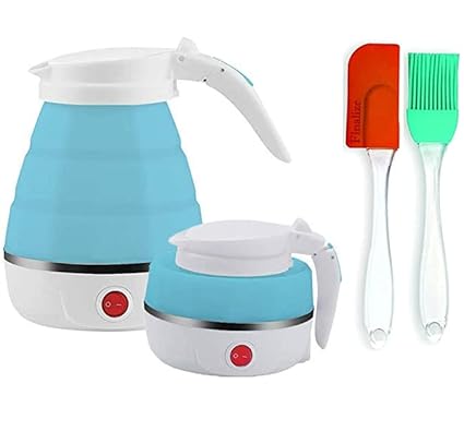 Finalize Free( Spatula with Brush)Travel Folding Electric Kettle, Fast Boiling, Beautiful Design Collapsible, Portable Electric Kettle, 600ml Boil Dry Protection, 100-240V Food Grade Silicone Foldable Kettle(MULTI)