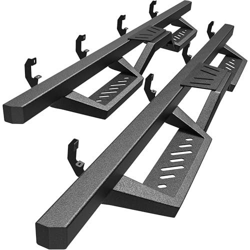 OEDRO Running Boards Compatible with 2019-2026 Chevy Silverado/GMC Sierra 1500 Crew Cab, 2020-2026 2500HD 3500HD, Two Stairs Square Side Steps Rails, Black Steel Nerf Bars (Excl. 2019 1500 LD)