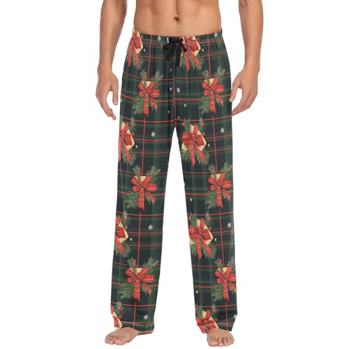 Pantalon de pyjama doux homme avec poches motif plantes de Noël