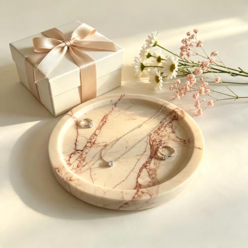 EuYiKlair 7.8" Marble Round Tray: Travertine Bathroom Counter Organizer — view 4