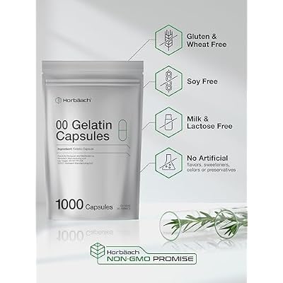 Empty Capsules Size 00 | 1000 Clear Gelatin Capsules | Resealable Bag | Non-GMO, Gluten Free | By Horbaach