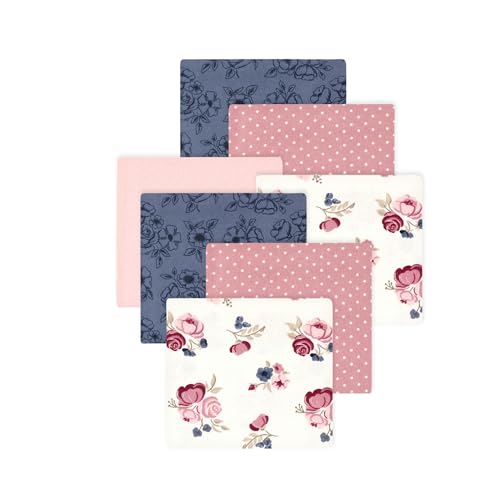 Image of Little Treasure Hudson Baby Cotton Poly Flannel Receiving Blankets Multipack, Pink Dusty Rose Floral, 30x30 inches