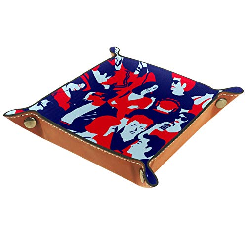 Preisvergleich Produktbild ASDQWE Ledertablett mit Druckknopfverschluss, Würfelhalter, Schmuck-Organizer für Herren, Schlüssel, Geldbörse, Münzfach, Reisetablett, Menschenmenge, 20.5x20.5cm