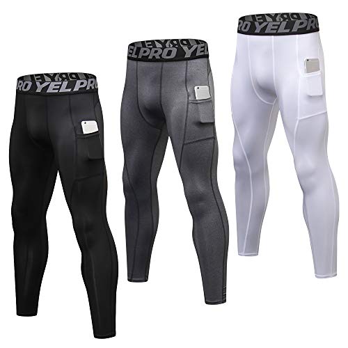 LAOJIA Évacuation de l39,Lot de 3 Pantalons de Compression pour Hommes Collants de Sport à séchage Rapide Couche de Base Leggings de Sport Actifs avec Poches Cover