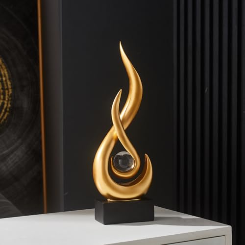 AWNR Modern Gold Sculpture Decor: Flame Statue with Glass Ball Resin Abstract Art Figurines Unique Centerpiece for Home Living Room TV Stand Coffee Table Office Decor - Image 6