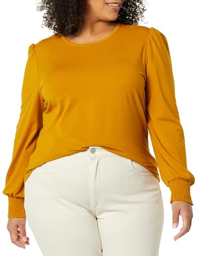 Image of Amazon Essentials Women's Long-Sleeve Crewneck Smocked Cuff T-Shirt