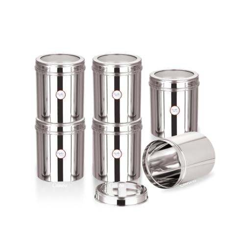 Image of Opullo Stainless Steel Top See Through Containers for Kitchen | Mirror Polished Stainless Steel Containers with Lid | Multipurpose Dabba Set for Kitchen | Pack of 6 | 1.25 Kgs