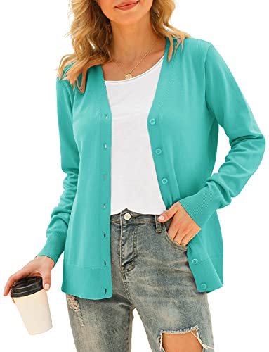 Image of VIISHOW Women Long Sleeve Button Down V Neck Lightweight Basic Knit Sweater Cardigan