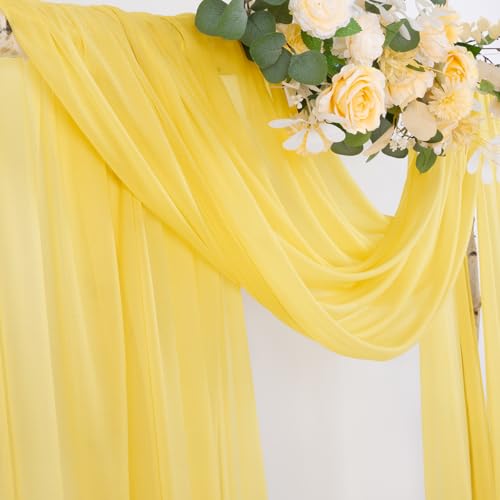 Image of Socomi Yellow Sheer Wedding Arch Draping Fabric 29 inch x 20Ft 1 Panel Outdoor Curtain Drapes Extra Long for Bridal Baby Shower Ceremony Birthday Party Decor