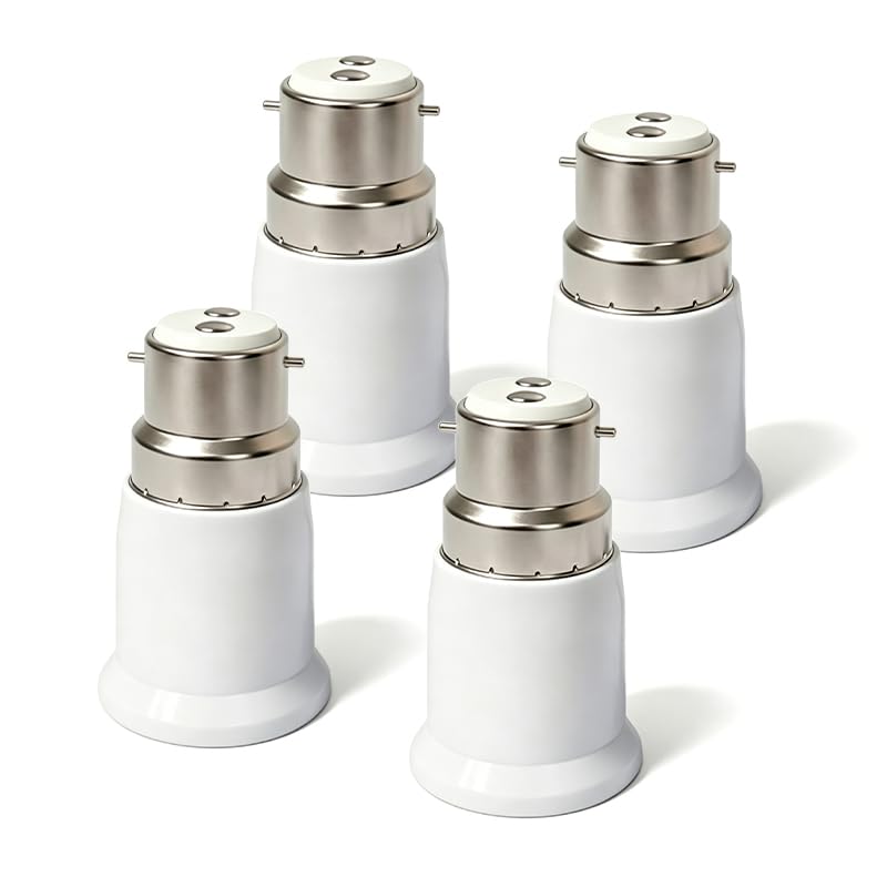 Nikovoke 4Pcs B22 to E27 Socket Converter, Bayonet to Screw Bulb Adapter for LED CFL Halogen - Fireproof Housing 36x65mm