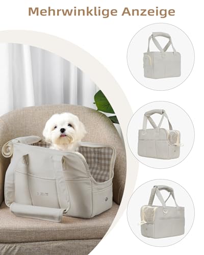 ONECUTE Hundetrage für kleine Hunde Kaninchen Katze mit großen Taschen, Baumwolltasche, Hundetrage Soft Sided, zusammenklappbar Travel Puppy Carrier (Gray, 34 * 16 * 25 cm)