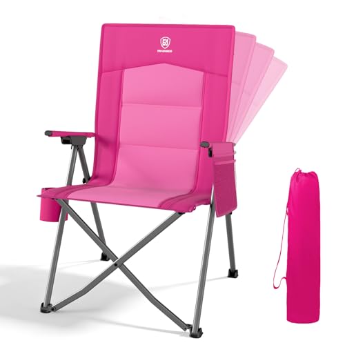 EVER ADVANCED Reclining Camping Chairs for Adult Lightweight Folding Recliner Chair with Adjustable Back 4-Level Lounge Chairs Portable Lawn Chairs for Patio Balcony Supports 350lbs Pink