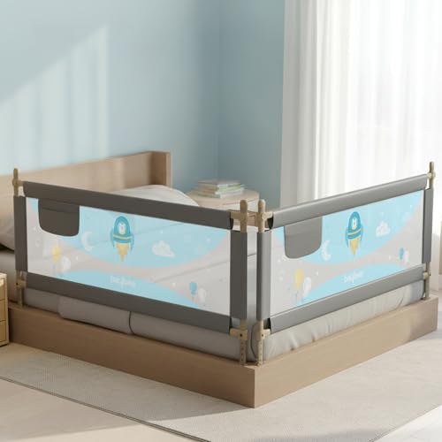 Image of BAYBEE Bed Railing for Baby Safety Guard for Kids | Bed Side Protector for Baby Falling Guard with 7 Level Height Adjustable & Portable Bed Rails for Babies (6FtX5Ft, 2 Sides, Grey)