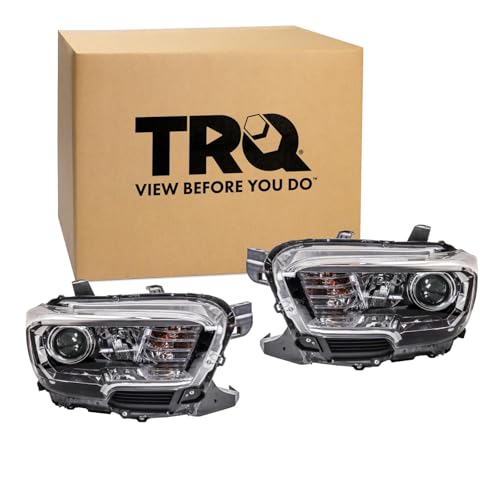 Image of TRQ 2 Piece Headlight Assembly Set Driver & Passenger Side Compatible with Toyota Tacoma 2018 Without LED Daytime Running Lights With Fog Lights TO2502266 TO2503266 8111004261 8115004261