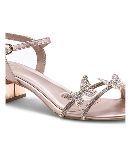 Image of JM LOOKS Butterfly Heels Heeled Sandals Rhinestone Crystal Butterflies Heels Open Round Toe low Block Heels 2 Inch Women's Ankle Strap Shoes