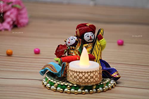 Image of JH Gallery Handmade Recycled Rajasthani Dolls Puppet Tealight Candle Holder for Home Decor - Multicolor Pack of 1, Home Decoration Items for Living Room.