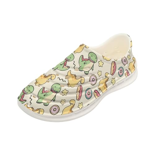 Pointodoor Cartoon Dinosaur Print Big Boys Water Shoes Slip on Breathable Sneakers for Kids Cool Animal Beach Swim Pool Shoes Dinosaur Sandals Lightweight