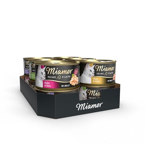 Miamor - Feine Filets in Jelly Mixpaket 2| Nassfutter für ausgewachsene Katzen mit Filetstückchen in Jelly. Fettarmes Ergänzungsfutter in der Dose ohne künstliche Zusätze | 12x100g