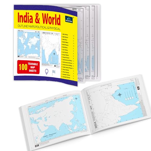 Image of India & World Map Book 100 Outline Maps Tearable Political and Physical Geography Practice Workbook for Boys & Girls children Early Learning Map Book | Outline World Maps Books
