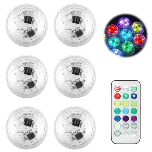 6PCS Mini Lumières LED Submersible Mini LED Rechargeable avec Télécommande Lampe Aquarium Étanche IP68 Multicolore RGB Bougie Télécommande pour...