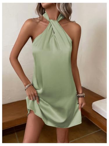 Image of Floerns Women's Pearl Beaded Halter Twist Sleeveless Tie Back Dress A Line Dress