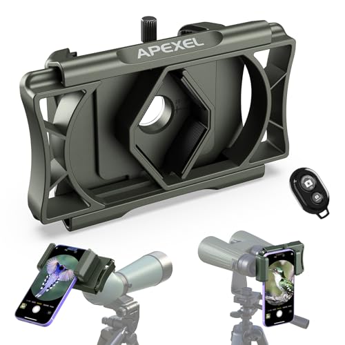 APEXEL Mise à Niveau Adaptateur de téléphone Portable avec déclencheur à Distance,Rotation à 360 °Compatible avec Jumelles monoculaires et...