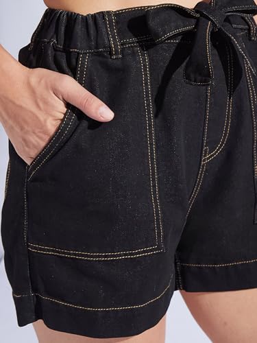 Image of Miss Chase Women's Relaxed Fit Mid Rise Highly Distressed Regular-Length Denim Shorts