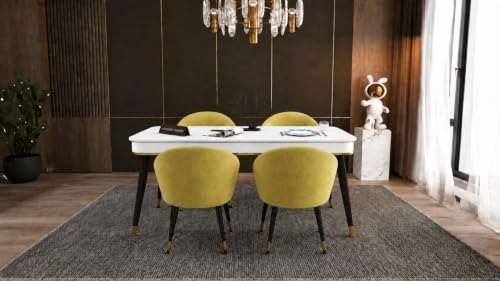 Image of WOODEN SPACE Majestic 4 Seater Wooden Dining Table Set | Urban Marble Top Dining Table with Chairs for Dining Room & Kitchen (Modern Classic Light Green) (54 x 36 x 30 inch)