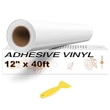 HTVRONT White Permanent Vinyl, 12" x 40 FT White Adhesive Vinyl Roll Compatible with Cricut Cutting Machine, Silhouette, Cameo Cutters, Signs, Scrapbooking, Craft, Die Cutters (Glossy White)