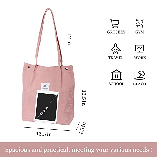 Image of Corduroy Tote Bag Cute Tote Bags for Women Shoulder Bag with Inner Pocket for Work Beach Travel and Shopping Grocery