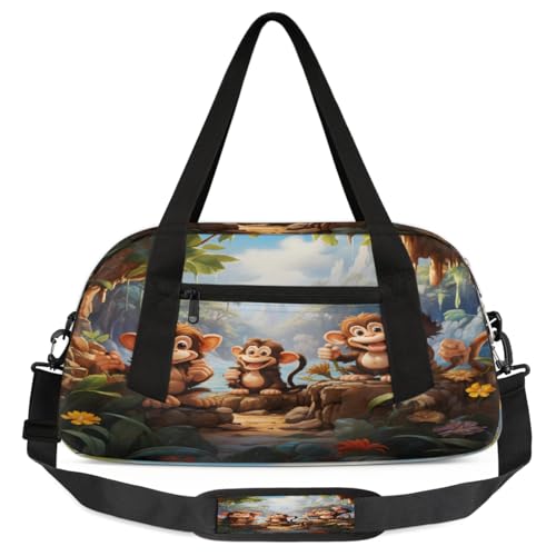 Cute Monkey - Bolsa de lona para niños, niñas, adolescentes, monos del bosque, deportes, gimnasio, viajes, gimnasia, baile, ballet, multicolor