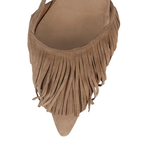 YDN Women's Pointed Toe Tassels Fringe Pumps Strappy Low Kitten Heels Slingback Buckled Strap Sandals Dress Prom Party Wedding Shoes Size 4-16 US4