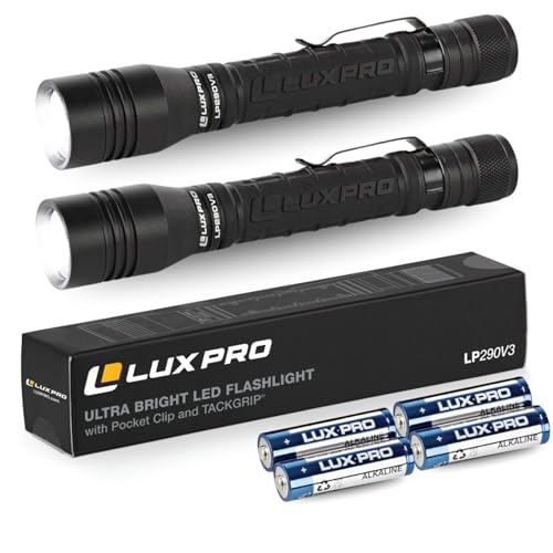 LUXPRO LP290V3 - Linterna LED brillante de 300 lúmenes con 3 modos de luz, aluminio de grado aeronáutico con protección impermeable IPX4 y agarre patentado TackGrip, camping, al aire libre, hogar,