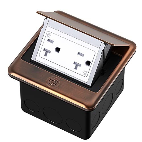 KYHSHJ Pop Up Floor Electrical Outlet Box Kit，20 Amp Stainless Steel TR Tamper-Resistant Duplex Receptacle Outlet， Corrosive Resistant Hardware，ETL Listed, Bronze