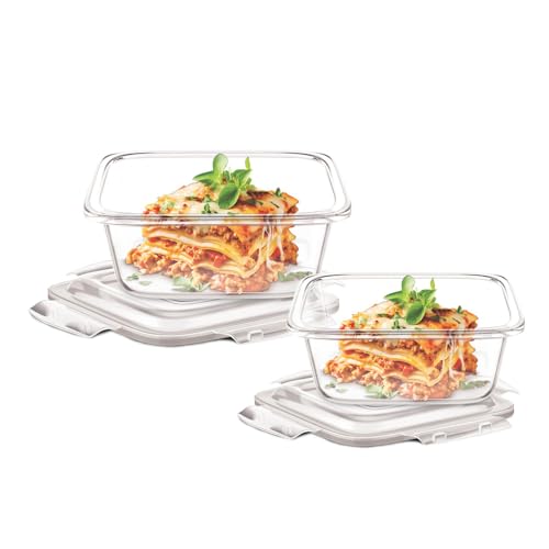 Image of Signoraware Safe Store Glass Square Containers | Airtight & Leakproof | Microwave Safe | Ideal for Reheating, Baking or Serving, Office Lunch & Outdoor Activities (320ml+520ml | Setof2 | Clear)
