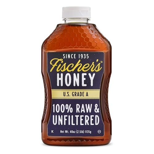 Fischer's 100% Pure, Raw & Unfiltered Honey, 40 oz – USA Made Honey – All-Natural Sweetener – Rich Flavor Profile, Packed with Nutrients