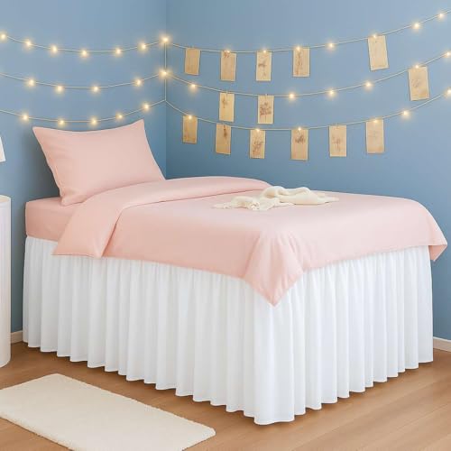 Dorm Bed Skirt for College Students- Extra Long Bed Skirt Twin XL Dorm 3 Panels- 100% Microfiber Bed Skirts- Ruffle Bed Skirt for College Dorm Rooms Twin XL - 40 Inch Tailored Drop (Pure White)