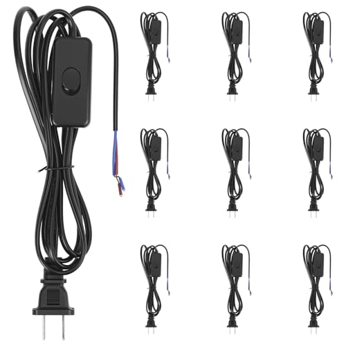 QWORK Lamp Cord with Switch Plug 10 Pack 6 Ft Prong Power Cord Pure Copper Wire Stripped Ends Ready for Light Project and Repair Lights