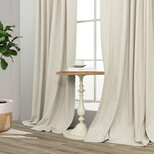 Short Linen Blackout Curtains for Bay Windows 48 Inch Length Bedroom Living Room Bathroom Heat Light Blocking Cute Curtains 48 Inches Long 2 Panels Set Burlap Drapes 52x48 Back Tab & Rod Pocket Beige by Pitalk - Used condition - Image 8