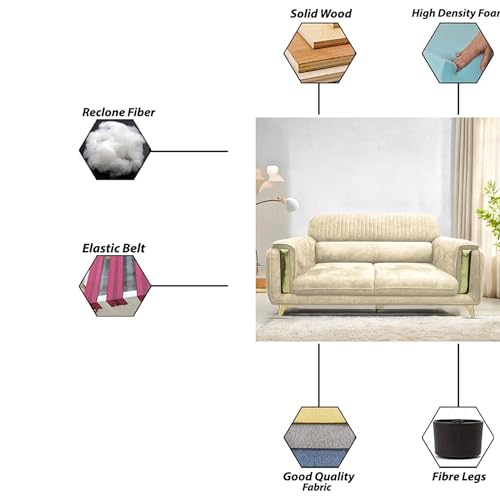 Image of Casaliving Gelio 3 Seater Sofa Set for Living Room (Cream Colour) Premium Fabric Sofa
