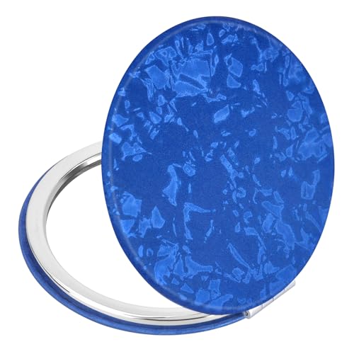 Portable Compact Vanity Mirror for Men Women Girls Delicate Blue Travel Cosmetic Mirrors 1X & 2X Magnification for Handbag Pocket Foldable 2-Sided Small Cute Makeup Mirror for Daily Work Business