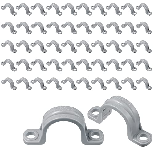 Image of Demissle PVC Conduit Clamp 2 Hole Straps Heavy Duty Grey Plastic Conduit Strap U Clip Mounting Bracket for Cables(100 Pcs,1 /2 Inch)