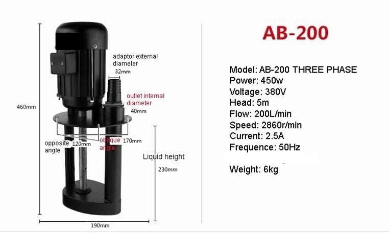 380V Three Phase Machine Tool Grinder Pump Coolant Pump Circulating Oil Pump Cooling Cycle CNC(AB200 380V)