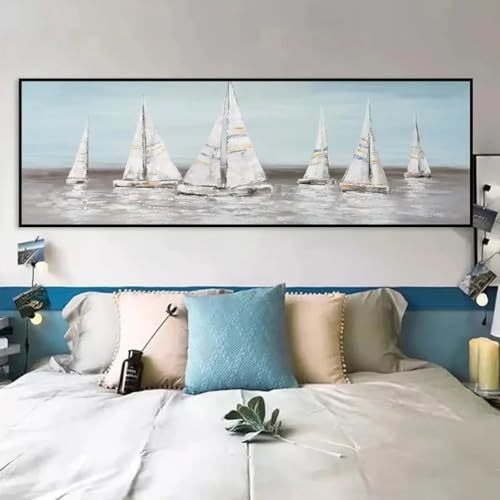 Paysage marin nordique affiche de voilier abstrait pour salon chaleureux