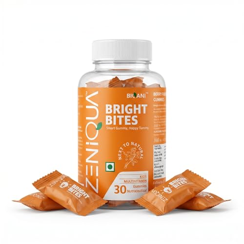ZENIQUA BrightBites Multivitamin Gummies Kids 4–14 Years | Supports Growth, Brain Health, Immunity & Gut Health | Probiotic Gummies with Multinutrients | 30 Gummies | Trusted By BIOANI Nutraceuticals