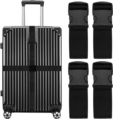 AMS 4 PCS Luggage Straps Adjustable Luggage Straps for Suitcases Travel Packing Belt with Buckle Closure for Suitcase - Black AMS 4 PCS Luggage Straps Adjustable Luggage Straps for Suitcases Travel Packing Belt with Buckle Closure for Suitcase - Black