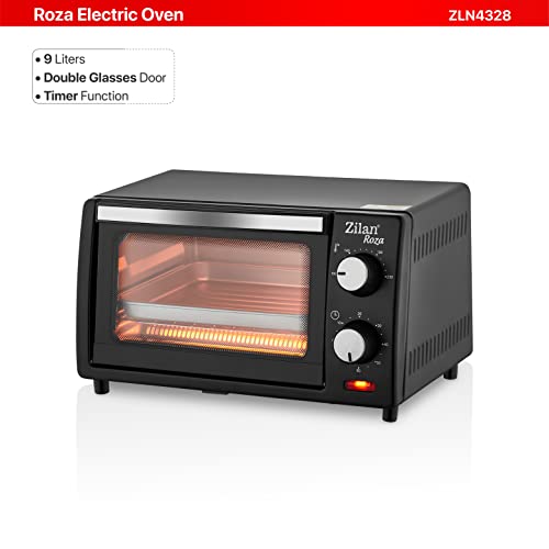 Zilan - Four électrique 9 L, double verre de sécurité, minuteur, 2 pièces de résistance à quartz, plateau ramasse-miettes, 1 plaque carrée, grille chromée, 800 W – Image 3