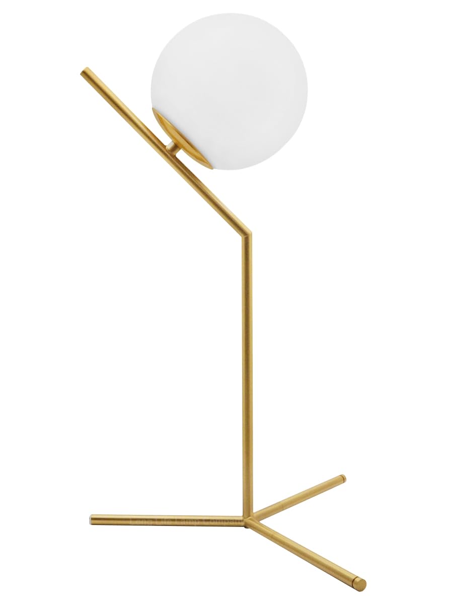 Art Deco Opal Globe Table Lamp Brass Frosted Glass Ball